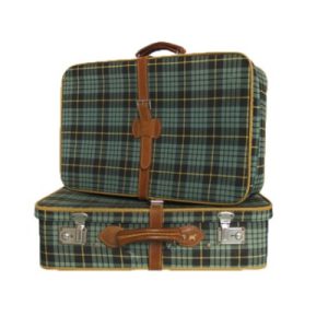 Valigia vintage in tessuto verde scozzese